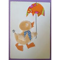 Утёнок. Открытка-аппликация, Болгария, двойная, подписана.