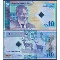 Намибия, 10 долларов 2025 г., P-W20 (AA, президент Сэм Нуйома, газель спрингбок), UNC