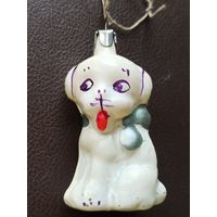 Ёлочная игрушка "СОБАЧКА", подвес, стекло. (СССР, 1950-1960 гг.). Торги с 1 рубля. МЦ.
