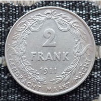 Бельгия 2 франка 1911 года. Альберт I. Серебро! Сторгуй за свою цену, предложи обмен! S30