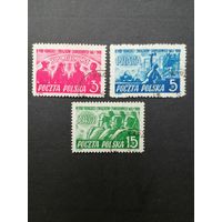 Польша 1949 Полная серия марок "VIII конгресс профсоюзов в Варшаве" (гашение без клея, следы от наклеек) Mi.527-529 каталог 6.00 евро