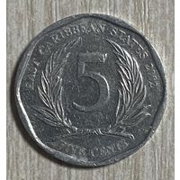 Монета 5 центов 2002 год. Восточные Карибы.