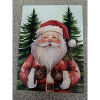 Открытка Дед Мороз на фоне елок чистая