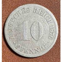 Монета 10 пфеннигов Германской империи, 1876 год. С рубля без МЦ.