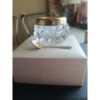 Солонка с ложечкой, серебро с позолотой 875