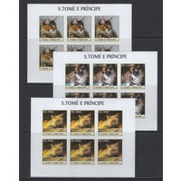 Фауна Кошки Сан-Томе и Принсипи 2003** Малые листы 3 шт Без перфорации