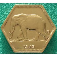 Бельгийское Конго. 2 франка 1943 год  KM#25  Нечастая!!! Тираж: 25.000.000 шт