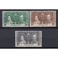 17.BrKS. Великобритания. Колонии.  Ньясаленд. Коронация Георга VI и Елизаветы. 1937 г. Полная серия. Mi.##49-51.
