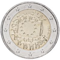 2 евро 2015 Ирландия 30 лет флагу Европы UNC из ролла