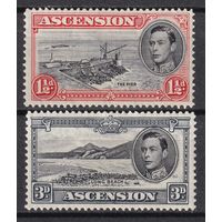 13.BrK. Великобритания. Колонии. Георг VI. Остров Вознесения. 1 1/2P, 3P. 1938 г. Mi.##43Ca/46C.