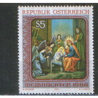 Полная серия из 1 марки 1988г. Австрия "Рождество. Икона "Святое семейство с ангелами" из приходской церкви Святой Варвары" MNH