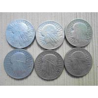 6 монет по 5 злотых 1933 г