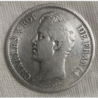 Монета 5 франков 1829 год. Франция. Карл X. Редкая!!! Монетный двор Q Перпиньян тираж 360000 монет