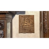 Настенное резное панно корабль парусник Крузенштерн дерево