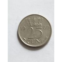 Нидерланды 25 центов 1969