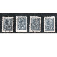 СССР-1954, (Заг.1295II)  гаш , мал. размер, 4 м(разный цвет)   Стандарт