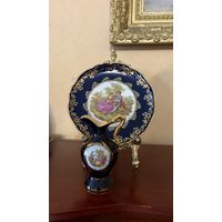 Ваза Кувшин и Тарелка Свидание кобаль позолота 22 k Лимож Франция винтаж