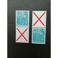 ГДР 1955 Две сцепки вертикальные из марок стандарта "Пятилетка" (чистая**) Mi.453x+Z и Z+453x каталог 8.00 евро