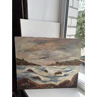 Картина холст масло Маяк подпись