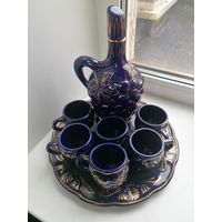 Графин, 6 кружечек и поднос, кобальт, фарфор