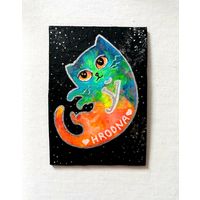 Магнит картина, космический котик. Ручная работа