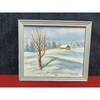 С рубля без мц. картина Этшенко А. "Домик зимой", х.ф. 31х26см.