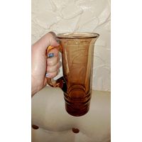Коричневое стекло времён СССР, пивная кружка тяжёлое стекло