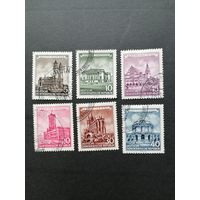 ГДР 1955 Марки полной серии "Восстановление исторических знаний" (гашеные с клеем, но одна без клея и все с наклейками) Mi.491-496 каталог 20.00 евро