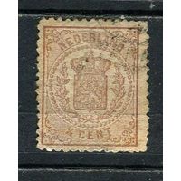 Нидерланды - 1869/1871 - Герб 1/2С - (есть тонкое место) - [Mi.13B] - 1 марка. Гашеная.  (Лот 11JN)-T4P1