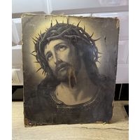 Старинная литография Иисус Христос в терновом венце