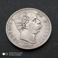 2 лиры 1887 г. Серебро. Умберто l.
