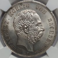 5 марок 1902 Саксония MS-64 NGC. Траурная по королю Альберту