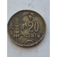 20 центов 1925 года. Литва - Первая Республика (1925 - 1938). Монета не чищена. 45249