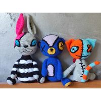 Обожаю эту троицу Creepy кролик медведь кот Плюшевая вязаная мягкая игрушка амигуруми интерьер ручная работа handmade кукла
