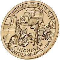 1 доллар 2025 года США. Автомобильная сборочная линия, Мичиган. Американские инновации. UNC двор P