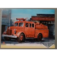 Пожарные автомобили. Худ. В.В.Шарков. Авторская открытка
