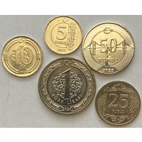 Турция 5, 10, 25, 50 куруш, 1 лира 2023 г. Новый тип. Набор 5 монет