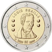 2 евро 2009 Бельгия Луи Брайль UNC из ролла