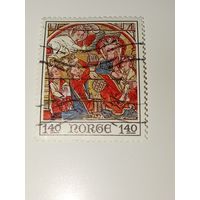 Норвегия 1975 год Рождественские почтовые марки - Картины из деревянной церкви Ол
