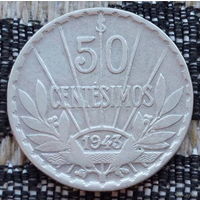 Уругвай 50 сентаво 1943 года. Серебро! Сторгуй за свою цену, предложи обмен! S30-3