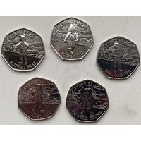 Остров Мэн 50 пенсов 2020 г. 100 лет комиксам о медведе Руперте. Набор 5 монет