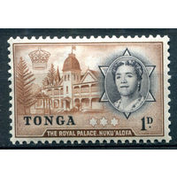 Британский протекторат - Королевство Тонга - 1953г. - ландшафты, архитектура, королева Салоте Тупоу III, 1 P - 1 марка - MLH [Mi 100]. #4-B5-106-A-1