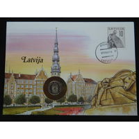 Латвия 50 сантимов 1992 г конверт первого дня КПД