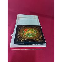 С рубля без мц. Шкатулка "Мстера", "Цветы" Сусловой Т., 10.5х13х4.2см