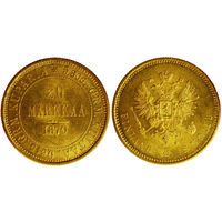 Для Финляндии. 20 марок 1879 г. S. Золото. UNC. Биткин# 612.