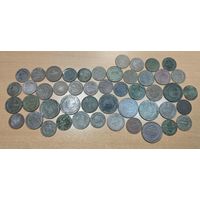 46 медных монет эпохи Николая 2. Номиналы, года