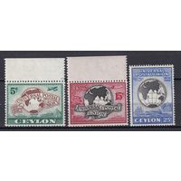 126.BrKS. Великобритания. Колонии. Цейлон. 75 лет Всеобщему Почтовому Союзу. 1949 г. Полная серия. MNH. Mi.##256-258.