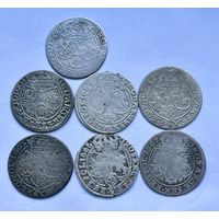 Монеты СЕРЕБРО Польша 6 грошей 1660-1667 год (7 шт) ЯН КАЗИМИР ОТЛИЧНЫЕ