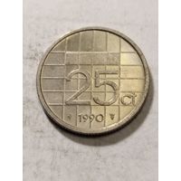 Нидерланды 25 центов 1990