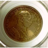 3 марки 1914, Пруссия, Вильгельм II в мундире, благородная патина, отличная! в коллекцию!